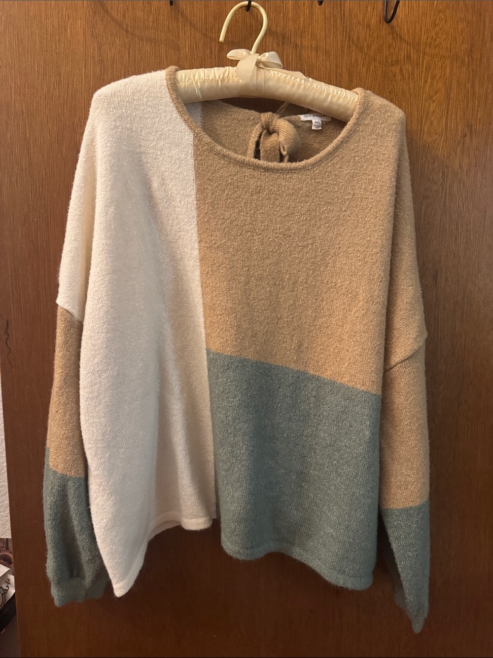 Blu Pepper Colorblock Crewneck Sweater - Cream, Tan & Dusty Blue